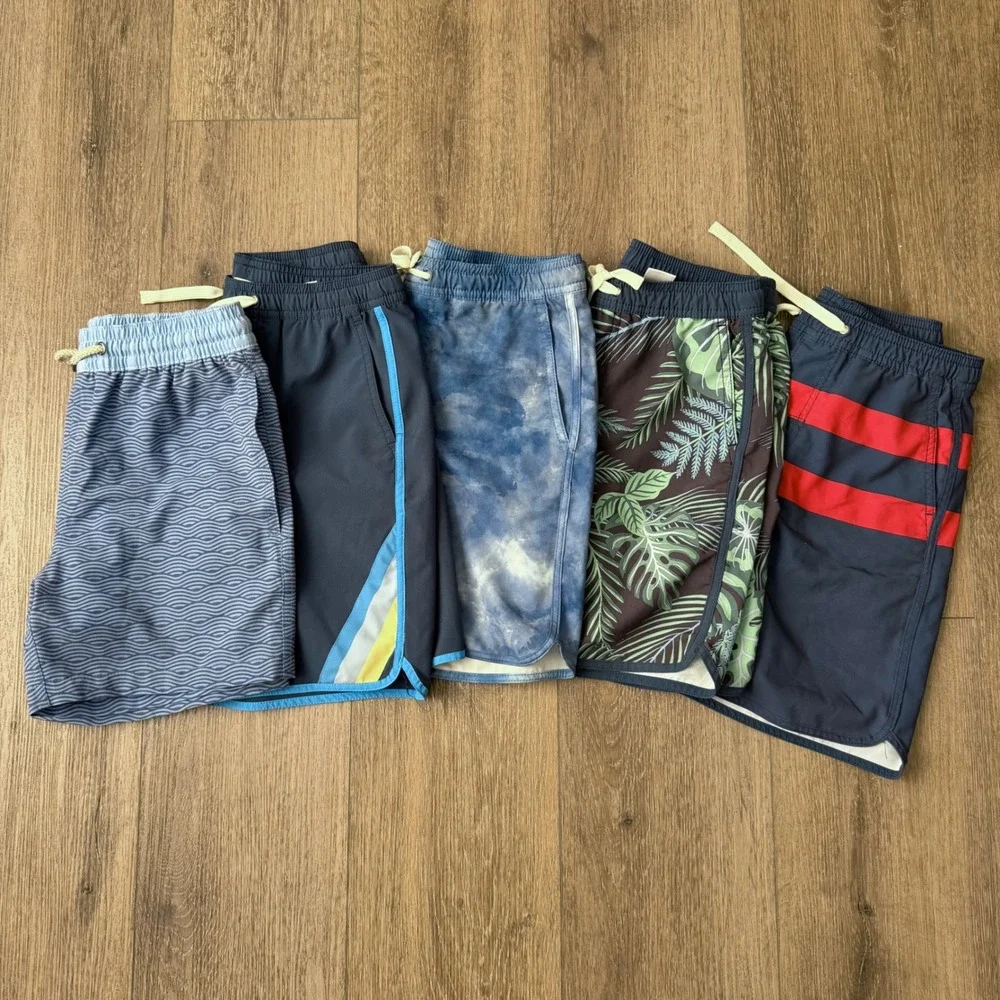 Fair Harbor Anchor Swim Trunks Boys Size Medium Lot of 5 Tropical Stripe Tie Dye
